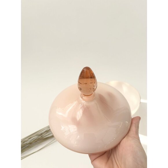 Vintage MCM Empoli Dusty Rose Pink Lidded Wide Glass Jar / Compote Dish - Picture 4 of 10